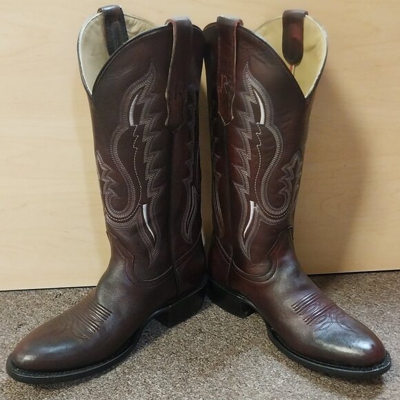 R. Watson Men's Black Cherry Brush Off Round Toe Cowboy Boot - Picture 2 of 3